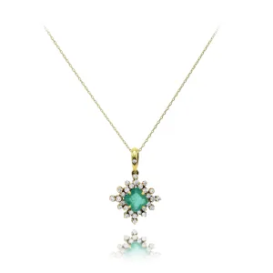 Estate Square Emerald And Diamonds Pendant