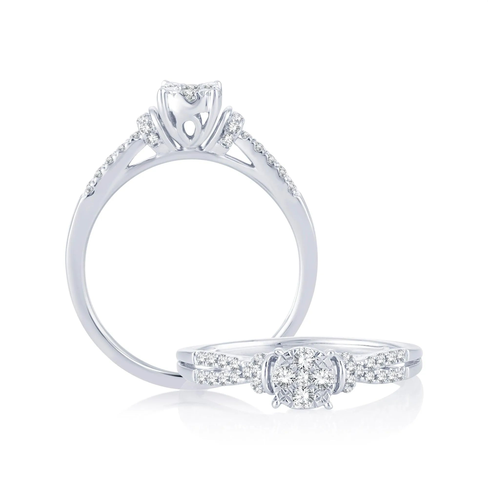 EternalDia 0.25 Cttw Engagement Split Shank Style Cluster Promise Ring In White Gold
