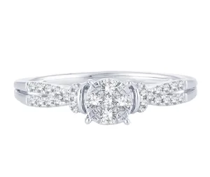 EternalDia 0.25 Cttw Engagement Split Shank Style Cluster Promise Ring In White Gold