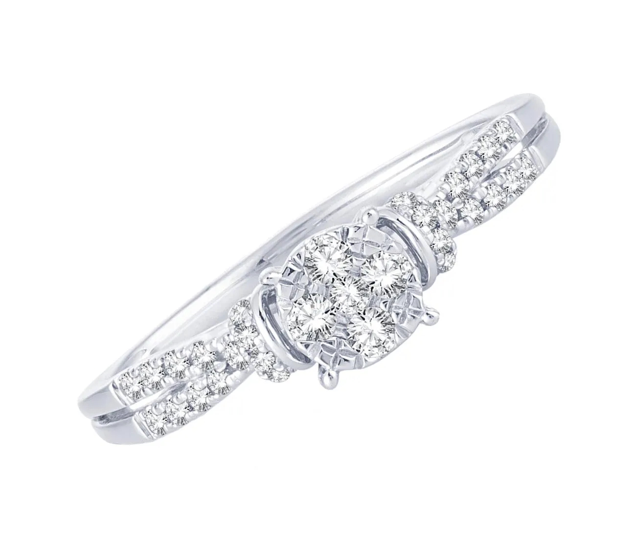 EternalDia 0.25 Cttw Engagement Split Shank Style Cluster Promise Ring In White Gold