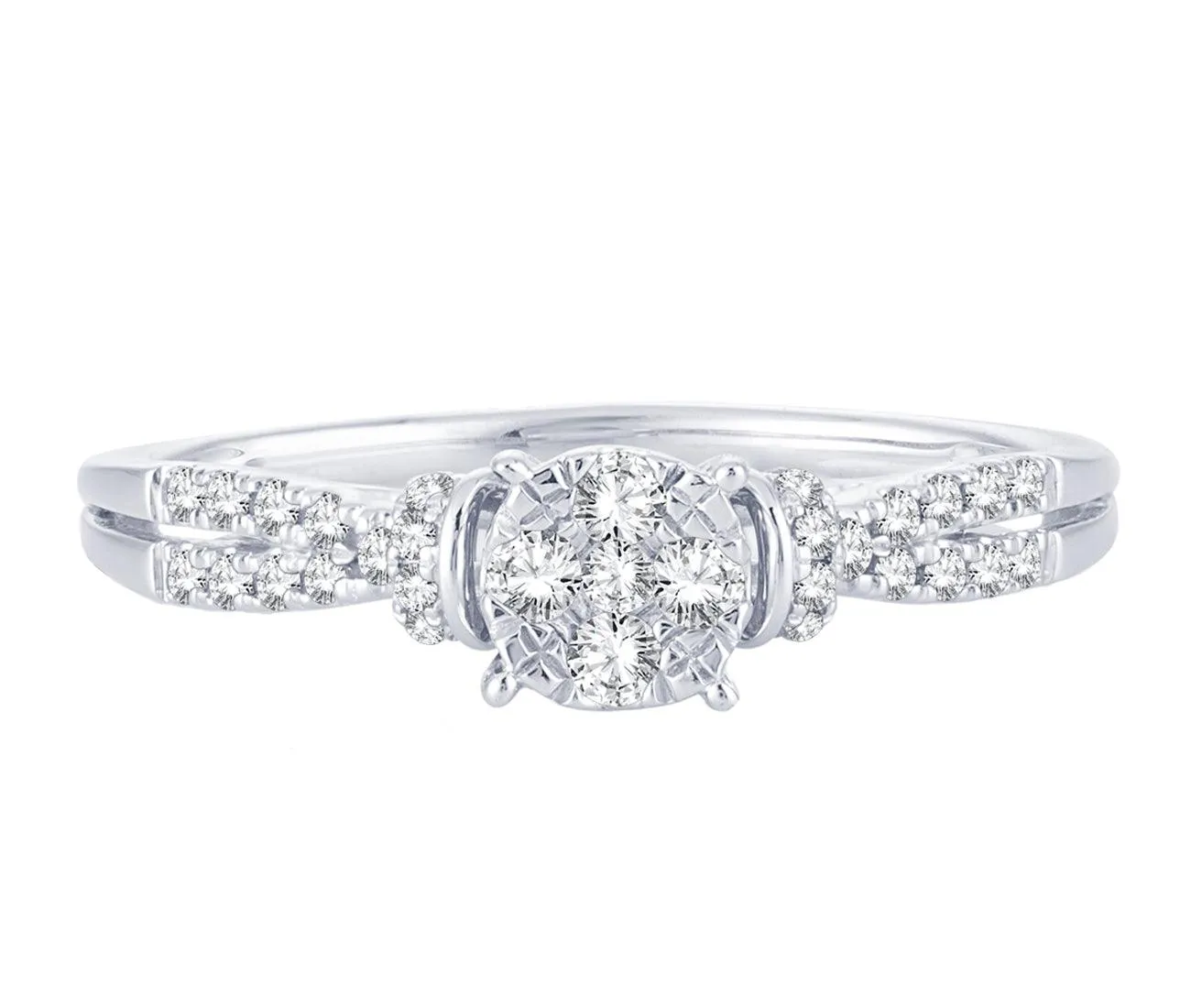 EternalDia 0.25 Cttw Engagement Split Shank Style Cluster Promise Ring In White Gold