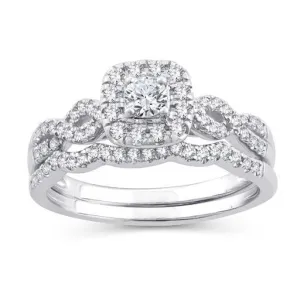 EternalDia 0.50 Ct.Wt. Round Diamond Square Shape Halo Infinity Bridal Set 10K White Gold.
