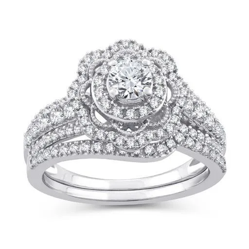 EternalDia 1 Cttw Diamond Floral  Halo Bridal Set In 10kt White Gold (IJ/I2I3)