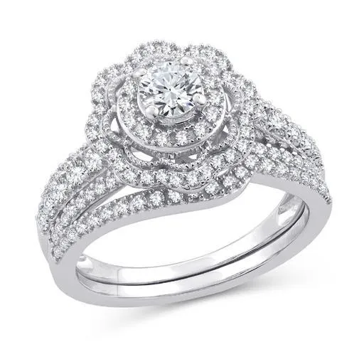 EternalDia 1 Cttw Diamond Floral  Halo Bridal Set In 10kt White Gold (IJ/I2I3)