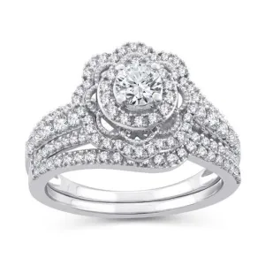 EternalDia 1 Cttw Diamond Floral  Halo Bridal Set In 10kt White Gold (IJ/I2I3)