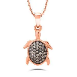EternalDia 10k Rose Gold 1/6ct champagne Diamond Charm Tortoise Fashion Pendant Necklace (IJ, I2-I3) 18"