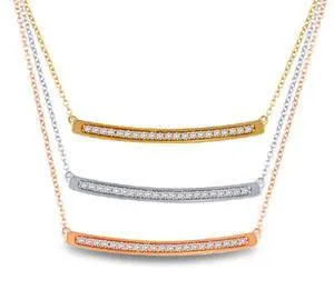 EternalDia 10K Tri-Tone Gold 3/4 Cttw Diamond Triple Curved Bar Necklace 18" (IJ/I2I3)