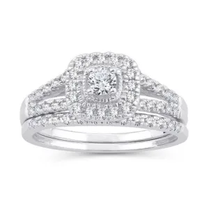 EternalDia 10K White Gold Diamond Split Shank Halo Bridal Set Ring (0.50cttw,I2-I3/IJ)