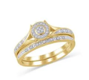 EternalDia 10K White Gold Round Halo Frame Diamond Vintage-Style Bridal Set (0.10ct, IJ/I3)