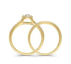 EternalDia 10K White Gold Round Halo Frame Diamond Vintage-Style Bridal Set (0.10ct, IJ/I3)