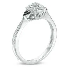 EternalDia 1/10 Cttw Black & Diamond Round Halo Promise Ring in 10K White Gold (IJ/I2I3)