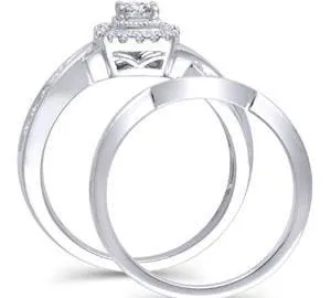 EternalDia 1/2 Ct Princess Cut Diamond Cushion shaped Bypass Bridal Set in 14K White Gold