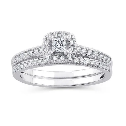 EternalDia 1/2 CT. T.W. Princess-Cut Diamond Halo Framed Bridal Set in 10K White Gold (IJ/I2-I3)