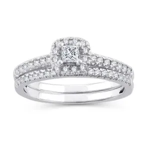 EternalDia 1/2 CT. T.W. Princess-Cut Diamond Halo Framed Bridal Set in 10K White Gold (IJ/I2-I3)