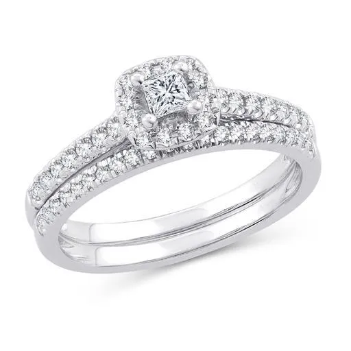 EternalDia 1/2 CT. T.W. Princess-Cut Diamond Halo Framed Bridal Set in 10K White Gold (IJ/I2-I3)