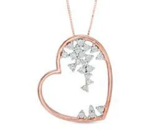 EternalDia 1/2 cttw Diamond Tilted Heart Pendant Necklace in 10K Rose Gold (IJ/I3) 18"