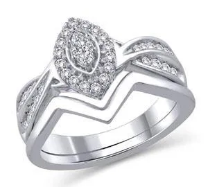 EternalDia 1/2 cttw Marquise Diamond Halo Engagement Bridal Set in 14K White Gold (HI/I2)