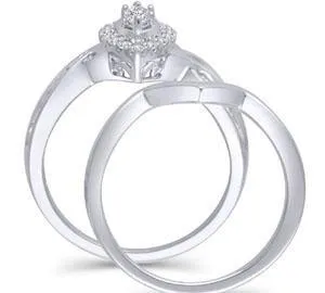 EternalDia 1/2 cttw Marquise Diamond Halo Engagement Bridal Set in 14K White Gold (HI/I2)