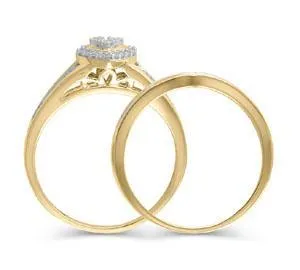 EternalDia 1/3 Ct Round and Baguette Diamond Heart Shape Engagement Bridal Set in 10K Gold