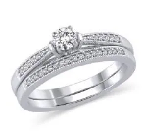 EternalDia 1/3 Cttw Diamond Vintage-Style Bridal Rings Set in 14K White Gold (HI/I2)