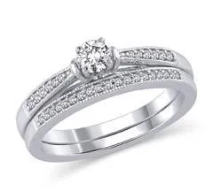 EternalDia 1/3 Cttw Diamond Vintage-Style Bridal Rings Set in 14K White Gold (HI/I2)