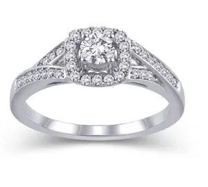 EternalDia 14K Gold Cushion Square Frame 1/2 Ct Diamond Halo Split Shank Engagement Ring