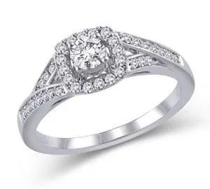 EternalDia 14K Gold Cushion Square Frame 1/2 Ct Diamond Halo Split Shank Engagement Ring