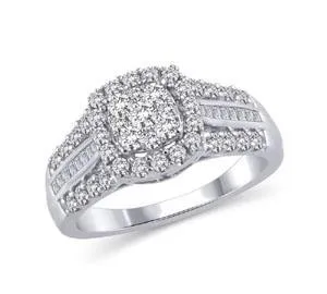 EternalDia 1Ct Three Rows Composite Diamond Cushion Shaped Halo Engagement Ring in 14K Gold