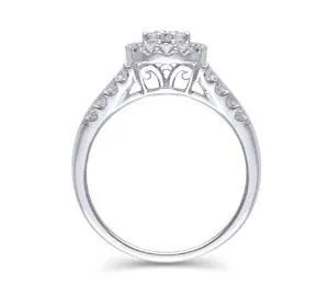 EternalDia 1Ct Three Rows Composite Diamond Cushion Shaped Halo Engagement Ring in 14K Gold