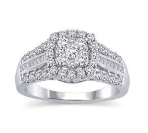 EternalDia 1Ct Three Rows Composite Diamond Cushion Shaped Halo Engagement Ring in 14K Gold