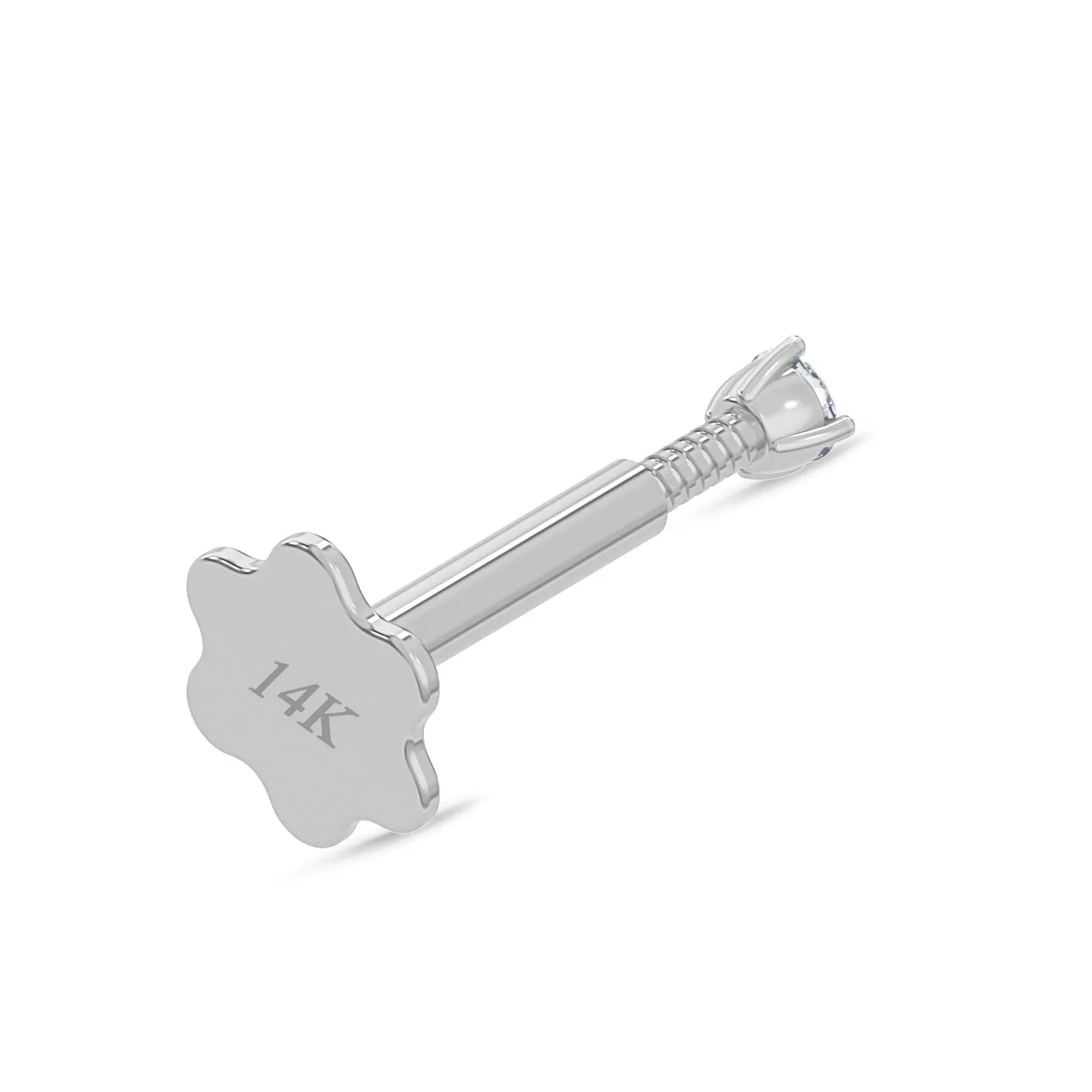 EternalDia 2.3mm Diamond Nose Stud/Lip Labret/Screw Ring Piercing Pin Bone 14k White Gold 18 & 19.5 Gauge (GH/I1-I2)