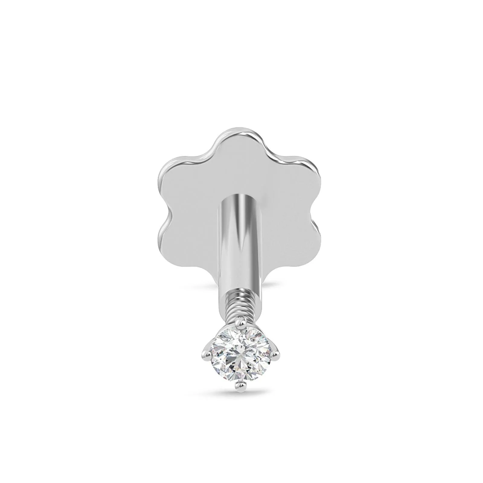 EternalDia 2.3mm Diamond Nose Stud/Lip Labret/Screw Ring Piercing Pin Bone 14k White Gold 18 & 19.5 Gauge (GH/I1-I2)