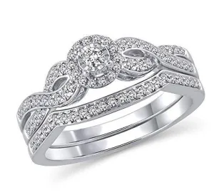EternalDia 3/8 Ct.tw. Diamond Halo Twisted Engagement Bridal Ring Set in 14K White Gold (HI/I2)