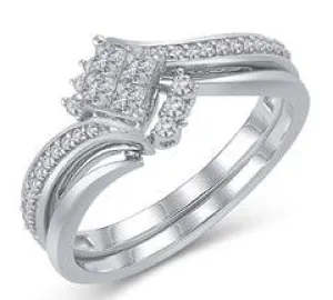 EternalDia 925 Silver Princess-Cut 1/3 Cttw Diamond Bypass Engagement Bridal Ring Set (IJ/I3)