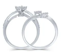 EternalDia 925 Silver Princess-Cut 1/3 Cttw Diamond Bypass Engagement Bridal Ring Set (IJ/I3)
