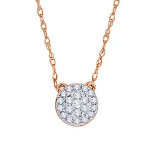 EternalDia IGI Certified 10k Rose Gold Round Natural Diamond Halo Frame Fashion Pendant Necklace (0.1 Cttw)