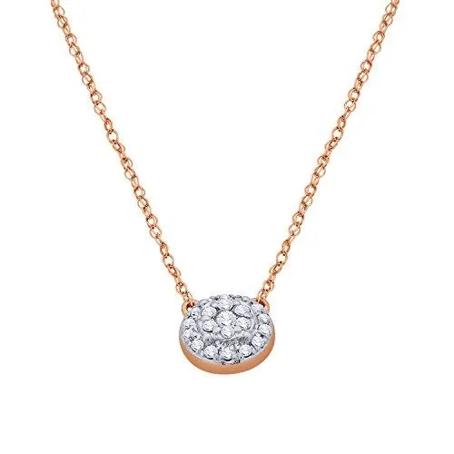 EternalDia IGI Certified 10k Rose Gold Round Natural Diamond Halo Frame Fashion Pendant Necklace (0.1 Cttw)