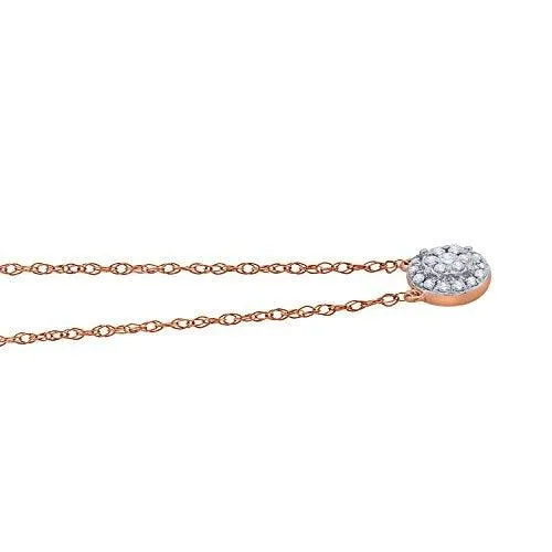 EternalDia IGI Certified 10k Rose Gold Round Natural Diamond Halo Frame Fashion Pendant Necklace (0.1 Cttw)