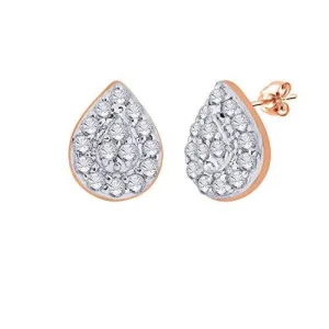 EternalDia IGI Certified Pear Drop Shape Halo Natural Diamond Frame Stud Earrings in 10kt Rose Gold (0.1 Cttw)