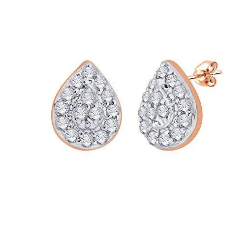 EternalDia IGI Certified Pear Drop Shape Halo Natural Diamond Frame Stud Earrings in 10kt Rose Gold (0.1 Cttw)