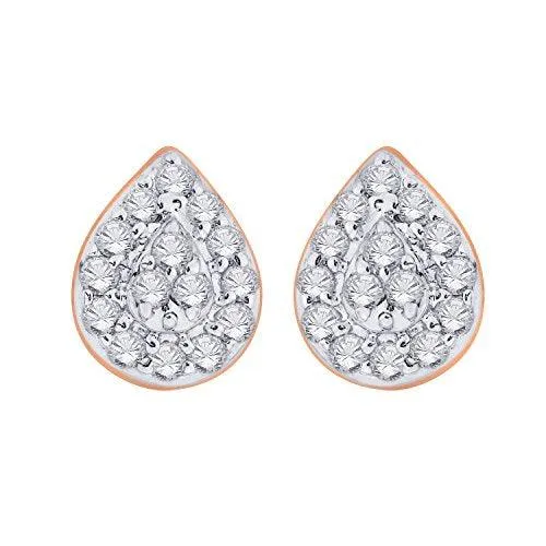 EternalDia IGI Certified Pear Drop Shape Halo Natural Diamond Frame Stud Earrings in 10kt Rose Gold (0.1 Cttw)