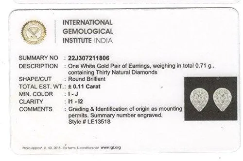 EternalDia IGI Certified Pear Drop Shape Halo Natural Diamond Frame Stud Earrings in 10kt White Gold (0.1 Cttw)