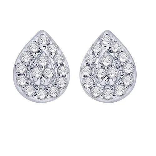 EternalDia IGI Certified Pear Drop Shape Halo Natural Diamond Frame Stud Earrings in 10kt White Gold (0.1 Cttw)