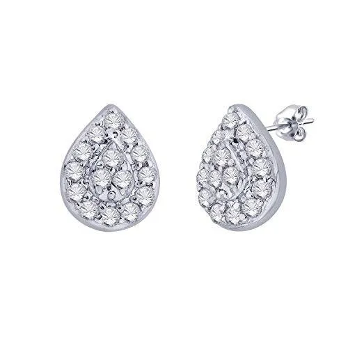 EternalDia IGI Certified Pear Drop Shape Halo Natural Diamond Frame Stud Earrings in 10kt White Gold (0.1 Cttw)
