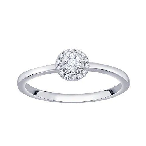 EternalDia IGI Certified Round Diamond Accent Flower Cluster Halo Fashion Ring in 10K White Gold (0.09 Cttw)