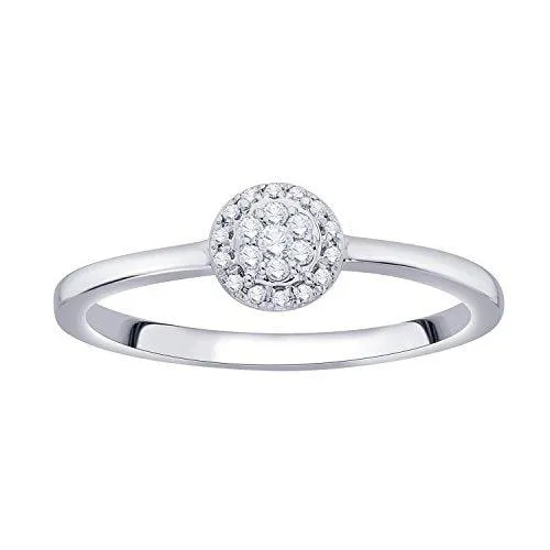 EternalDia IGI Certified Round Diamond Accent Flower Cluster Halo Fashion Ring in 10K White Gold (0.09 Cttw)