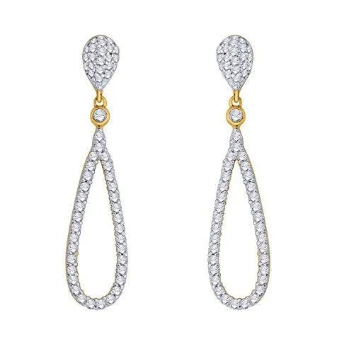 EternalDia IGI Certified Tear Drop Round Diamond Accent Dangling Earrings In 10K Yellow Gold (0.4 Cttw)
