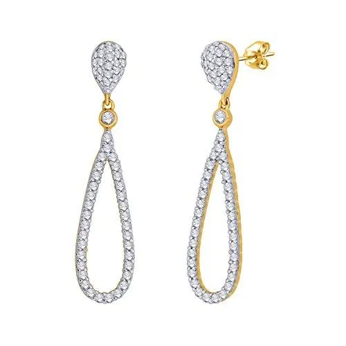 EternalDia IGI Certified Tear Drop Round Diamond Accent Dangling Earrings In 10K Yellow Gold (0.4 Cttw)