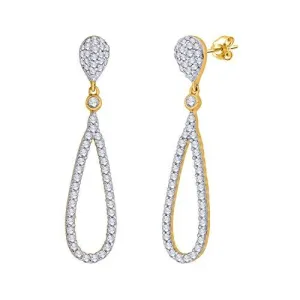 EternalDia IGI Certified Tear Drop Round Diamond Accent Dangling Earrings In 10K Yellow Gold (0.4 Cttw)