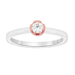 EternalDia Round Shape 0.20 Ct White Diamond Bezel Set Solitaire Band Ring In 10k Two Tone Solid Gold